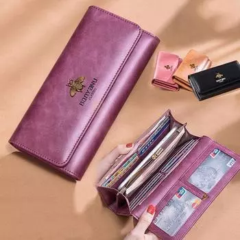 Новый модный женский кошелек из натуральной кожи с RFID, женский роскошный кошелек с застежкой, длинный винтажный клатч из коровьей кожи, кошельки для телефона розовый