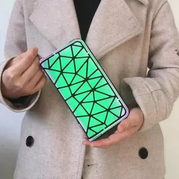 Новый модный женский кошелек с длинной молнией и ночником, ромбовидный мобильный кошелек/мульти-карта с зажимом для кредитных карт и монетница