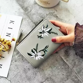 Новый модный женский кошелек с мини-вышивкой, короткий модный индивидуальный кошелек 12.5*2.5*9cm чёрный