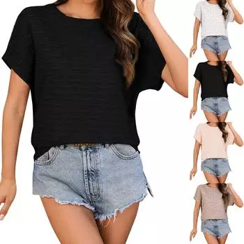 Новый модный женский однотонный летний топ с рукавами «летучая мышь»