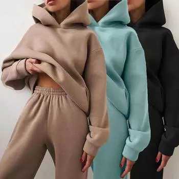 Новый модный женский осенний спортивный костюм, спортивный костюм с капюшоном, топы и длинные брюки, толстовки, костюмы, спортивная одежда XXXL циан