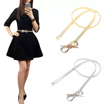 Новый модный женский ремень с застежкой-бабочкой спереди, эластичный тонкий эластичный ремень с бантом на талии серебряный