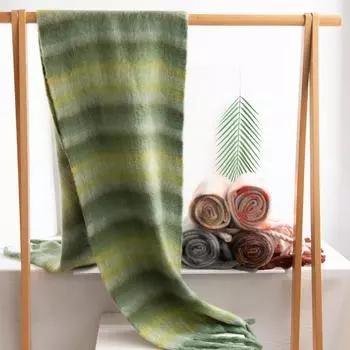 Новый мохеровый радужный клетчатый шарф для женщин на зиму, теплый и толстый, с большой меховой кисточкой и ленивым шарфом 36*190+10*2 cm