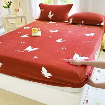 Новый молочный флисовый односпальный комплект, шапочка для кровати с рисунком из мультфильма, красное утолщенное теплое покрывало, охватывающее 360 градусов, с эластичным чехлом для простыни Only 2 pillowcases