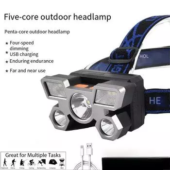 Новый мощный светодиодный налобный фонарь с пятью головками, авиационный фонарь, перезаряжаемый через USB, небольшой фонарик, уличный фонарь для горнодобывающей промышленности, налобные фонари 1 Head lamp золотой