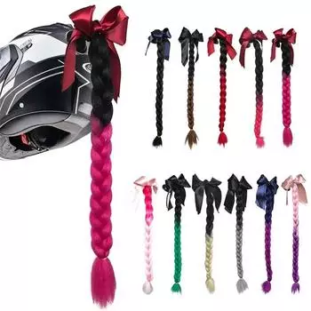 Новый мотоциклетный шлем косички женщина косички парик для мотоциклетных шлемов 11 цветов скручивание двойной косички конский хвост с присоской бант