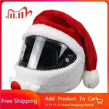 Новый мотоциклетный шлем новогодняя шапка плюшевый ручной работы милый чехол для шлема рождественский стиль праздничный сенсорный шлем капюшон рукав CHINA