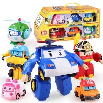 Новый мультфильм Robocar Poli фигурки Трансформация Аниме Деформация руки Модель автомобиля Самолет Подарочные игрушки Роботы для детей