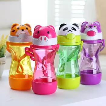 Новый мультфильм животных для маленьких детей соломенная бутылка с питьевой водой ремешок герметичная чашка для кормления подарок с крышкой 600ml