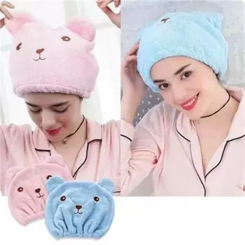 Новый мультяшный гигроскопичный и дышащий тюрбан из микрофибры, быстросохнущая шапочка для волос, обернутая полотенцем, шапочка для волос One Size синий