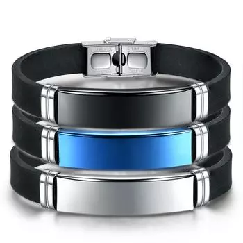 Новый мужской браслет из титановой стали, простой кожаный браслет в стиле ретро, браслет из силикагеля, браслет из титановой стали с надписью синий