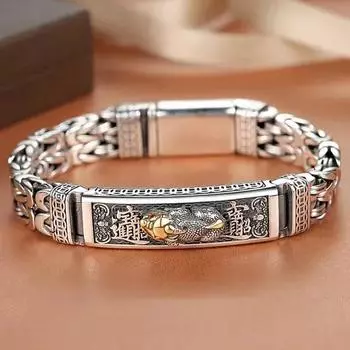 Новый мужской браслет с двойной цепочкой, татуировка мира, популярная китайская ретро-мода, творческая счастливая монета, модные ювелирные изделия 22cm