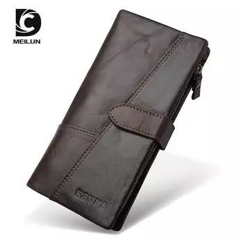 Новый мужской и женский кошелек с длинной застежкой-молнией в стиле ретро, однослойный двустворчатый студенческий клатч из воловьей кожи первого слоя