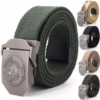 Новый мужской и женский пояс 3D советский государственный герб холщовый ремень советский CCCP военный тактический пояс с памятью 110cm чёрный