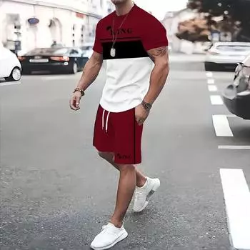 Новый мужской комплект из 2 предметов: футболка с короткими рукавами и принтом в виде букв в полоску, летняя футболка с короткими рукавами, шорты на шнурке S