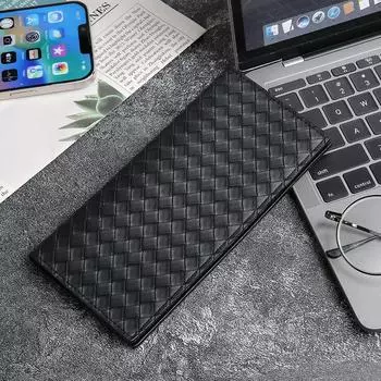 Новый мужской кошелек для денег с длинным плетеным узором, большая вместимость, многофункциональная модная сумка чёрный