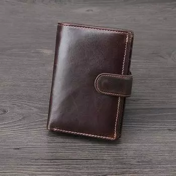 Новый мужской кошелек из масляной кожи с несколькими картами, ретро-повседневная короткая сумка для мелочи, мужская сумка из кожи первого слоя, складная