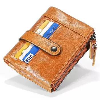 Новый мужской кошелек из натуральной кожи, кошелек с карманом для монет, небольшой держатель для карт, фирменный подарочный кошелек на молнии, клатч для женщин темно-коричневого