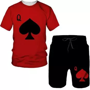Новый мужской костюм-футболка с 3D покерным принтом, футболка большого размера/шорты/спортивный костюм, мужской топ, повседневная спортивная одежда, комплект летней мужской одежды S