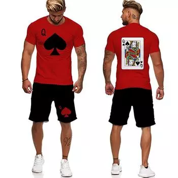 Новый мужской костюм-футболка с 3D покерным принтом, футболка большого размера/шорты/спортивный костюм, мужской топ, повседневная спортивная одежда, комплект летней мужской одежды S