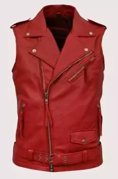 Новый мужской красный жилет пальто настоящая ручная работа натуральная овчина кожа стильный классический элегантный S красный