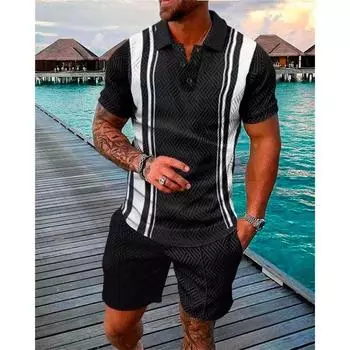 Новый мужской летний модный повседневный комплект из рубашки поло с воротником и шортами, спортивный комплект из однотонной футболки и шорт для бега и тренировок XS