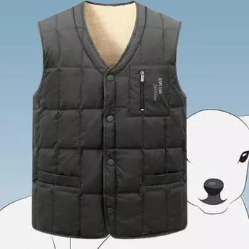 Новый мужской осенне-зимний пуховый хлопковый жилет для мужчин с утолщенной шерстью, большой размер, жилет для среднего возраста, пальто из овечьей шерсти L чёрный