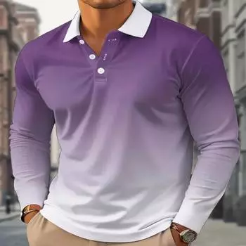 Новый мужской осенний топ с цифровым принтом, с длинными рукавами, в стиле цветных блоков, спортивный, повседневный, модный, с воротником-поло и градиентом S