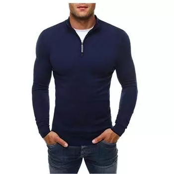 Новый мужской повседневный свитер с высоким воротником на молнии, однотонный, тонкий, с высоким воротником M
