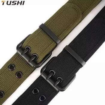 Новый мужской ремень для поездок на работу с автоматической пряжкой из нейлона, универсальный двухслойный толстый ремень для отдыха на природе 115cm чёрный