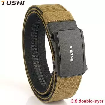 Новый мужской ремень для поездок на работу с автоматической пряжкой из нейлона, универсальный двухслойный толстый ремень для отдыха на природе 120cm чёрный