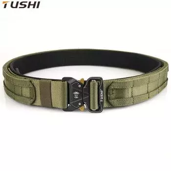 Новый мужской ремень для поездок на работу с автоматической пряжкой из нейлона, универсальный двухслойный толстый ремень для отдыха на природе S indide105 outside125 чёрный