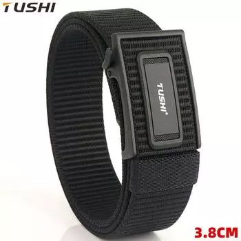 Новый мужской ремень для поездок на работу с автоматической пряжкой из нейлона, универсальный двухслойный толстый ремень для отдыха на природе 120cm чёрный