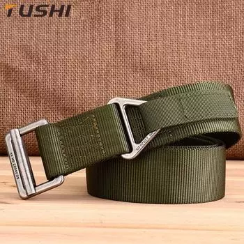 Новый мужской ремень для поездок на работу с автоматической пряжкой из нейлона, универсальный двухслойный толстый ремень для отдыха на природе 120cm чёрный