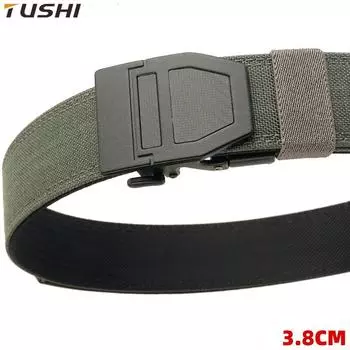 Новый мужской ремень для поездок на работу с автоматической пряжкой из нейлона, универсальный двухслойный толстый ремень для отдыха на природе 120cm чёрный
