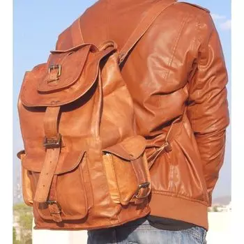Новый мужской рюкзак из натуральной кожи, коричневая винтажная сумка для ноутбука, Rusksack 16 X 8 IN коричневый