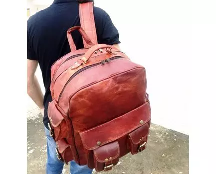 Новый мужской рюкзак ручной работы из натуральной коричневой кожи, дорожная сумка для ноутбука 16 x 14 x 8 in коричневый