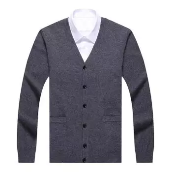 Новый мужской свитер осень-зима шерсть 100 плоский длинный рукав карман кардиган шерстяной кардиган для людей среднего и пожилого возраста M