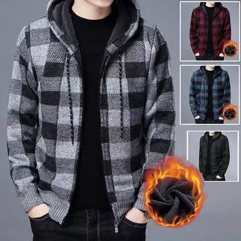 Новый мужской свитер, пальто, осень-зима, толстый теплый шерстяной свитер с капюшоном, кардиган, джемперы, флисовое пальто на молнии S синий