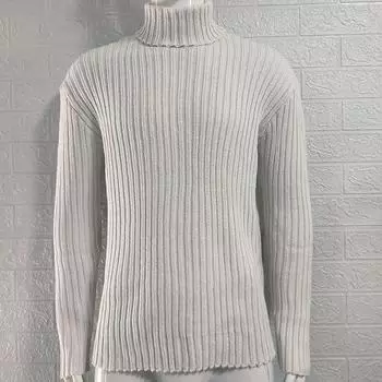 Новый мужской свитер с высоким воротом, однотонный свитер с высоким воротом, вязаный свитер, повседневный эластичный свитер для мужчин, зима M белый