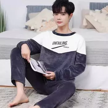 Новый мужской утолщенный круглый вырез с длинным рукавом мужской комплект из 2 предметов модный комплект с принтом для мужчин L