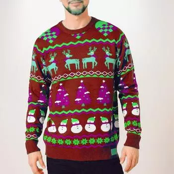 Новый мужской вязаный свитер Рождественский повседневный приталенный ленивый ветер с круглым вырезом шерстяной сшивной вязаный свитер S бордовый