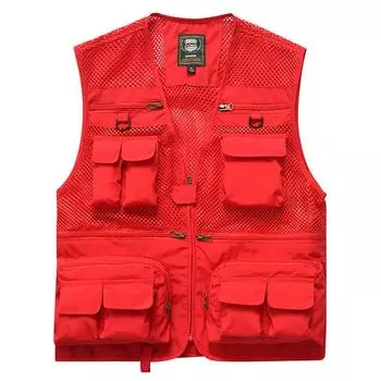 Новый мужской жилет, летний уличный дышащий жилет с несколькими карманами для рыбалки, свитер, топ M красный