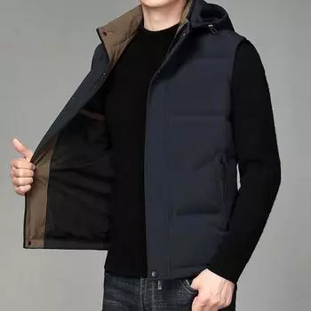 Новый мужской зимний пуховый жилет со съемным капюшоном M