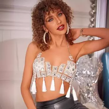 Новый музыкальный фестиваль вечеринка в китайском стиле с бахромой в стиле «спайс герлз» на шее в сексуальной одежде S белый