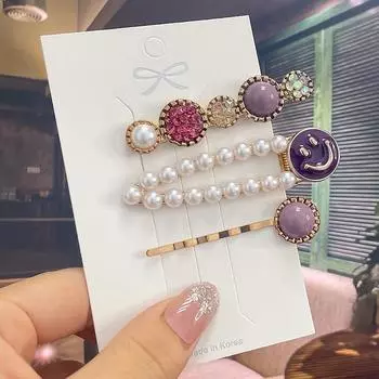 Новый набор детских заколок для волос с жемчугом и кристаллами, модные заколки-автоматы для волос, трендовые геометрические заколки, головные уборы, модные аксессуары для волос