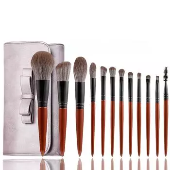 Новый набор из 12 предметов из имитации красного дерева, снежной лисы, набор для макияжа, кисть для теней, кисть для рассыпчатой пудры, кисть для румян, кисть для консилера