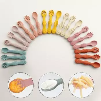 Новый набор из 3 детских силиконовых ложек для мамы и ребенка, детская посуда, обучающий набор столовых приборов, ложка для кормления ребенка, детская посуда