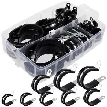 Новый набор из 46 кабельных зажимов, зажимы для проводов из нержавеющей стали 304, резиновые изолированные зажимы для труб, зажим для шланга R-типа 2025 чёрный