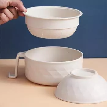 Новый набор из 6 предметов: миска для лапши быстрого приготовления, двухслойная съемная миска для лапши без жидкости, тарелка для фруктов, посуда для разогрева в микроволновой печи розовый